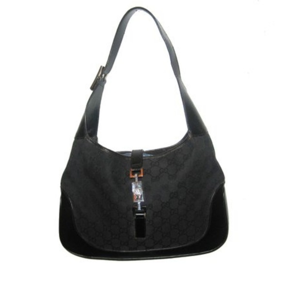 VTG Gucci Black Jackie O  Leather Fabric Handbag - Picture 1 of 4